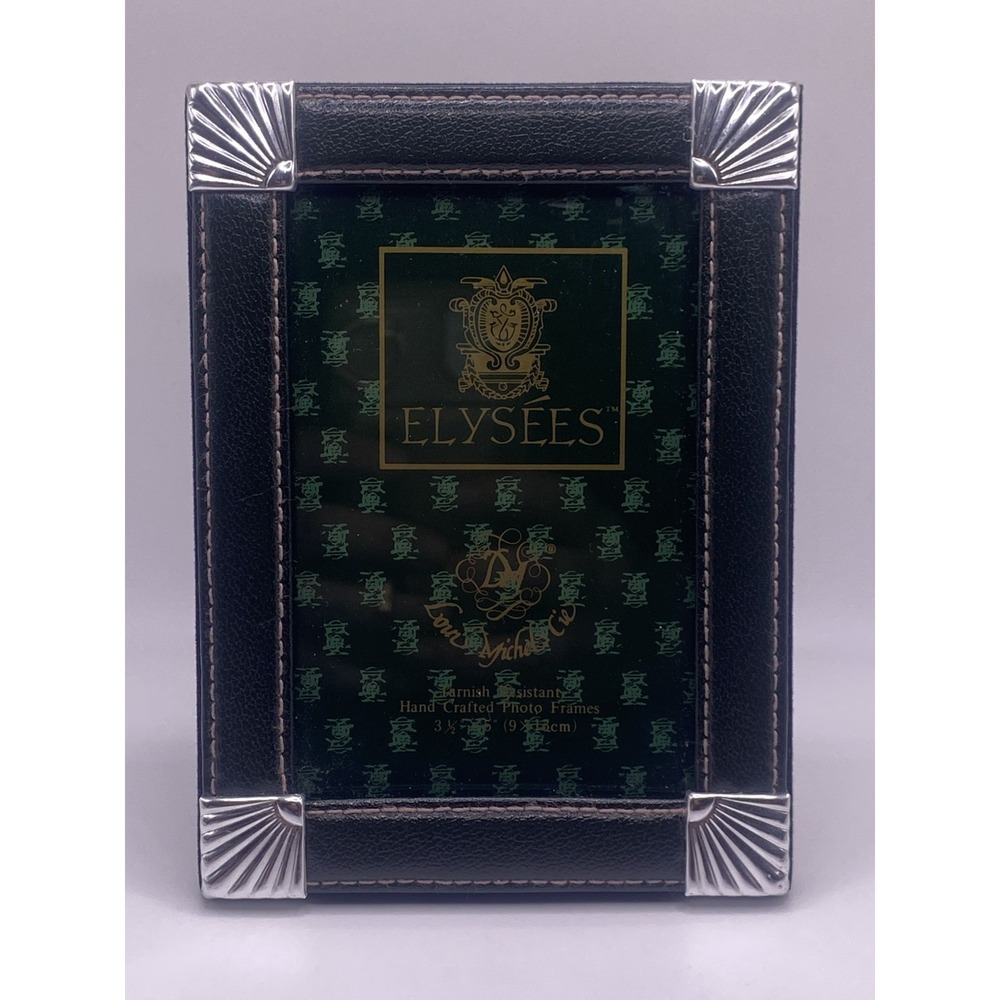 Loui Michel Cie Green Leather Picture Frame Silver Details - Holds 3.5 x 5 Photo